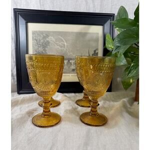 Amber Glass Goblet Set of Four